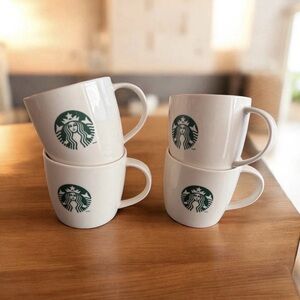 Starbucks 2013 Classic Siren Logo Ceramic Coffee Tea Mugs (set of 4) 12 oz EUC